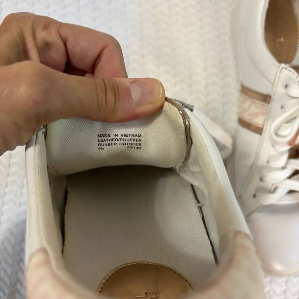 Michael Kors Irving Stripe Sneakers Womens 9M White Rose Gold Leather Logo